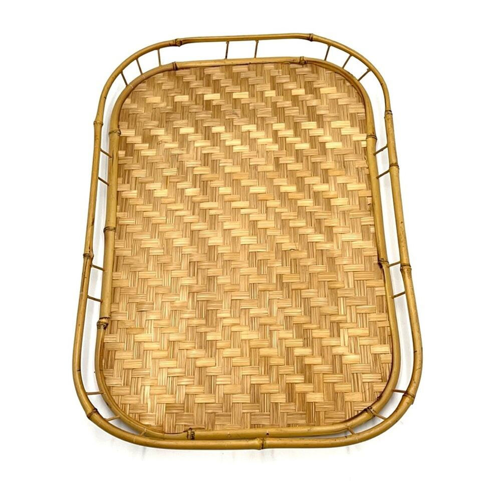 1 Vintage Bamboo Cane Tray Boho Home Decor